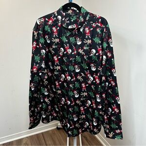 ❤️ Christmas Button Up Long Sleeve Dress Shirt Santa Snowman Elf George Mens 2XL